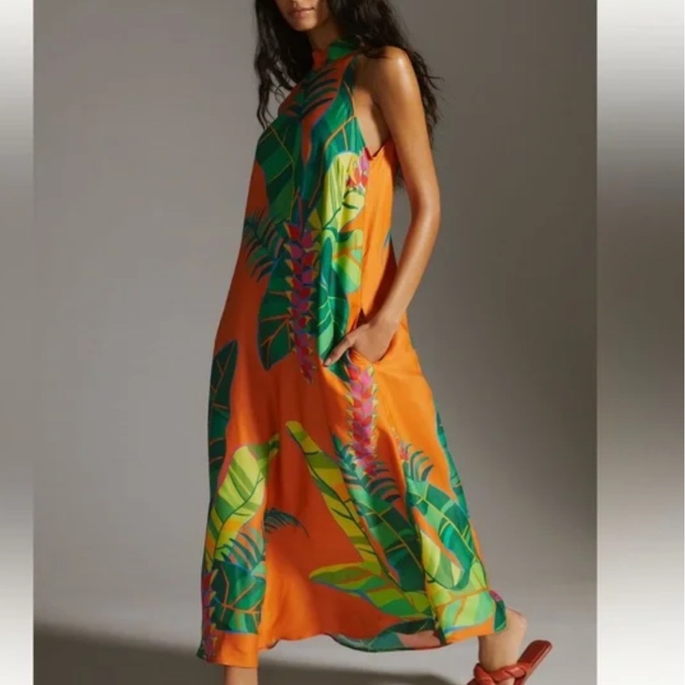 Farm Rio Halter Maxi Dress xs tropical anthropology
